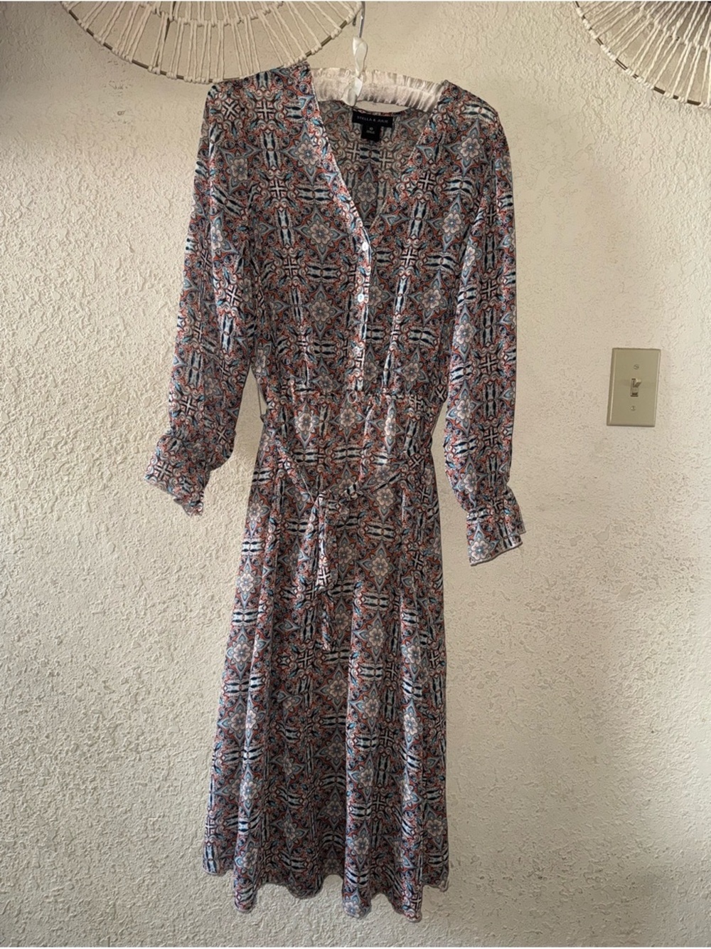 Button-Front Long Sleeve Midi Dress - Multi Floral Print